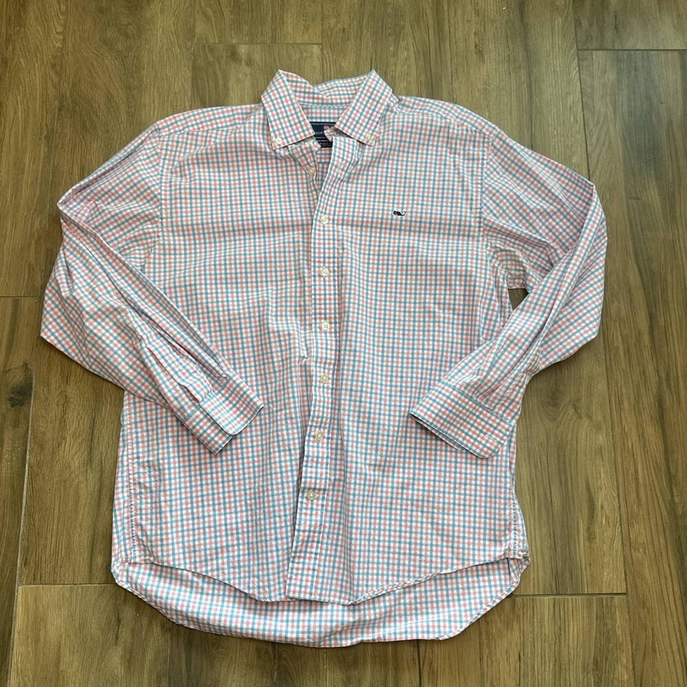 Vineyard Vines Checkered Button down long sleeve whale shirt